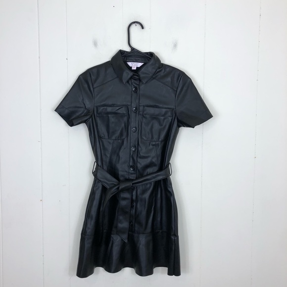 Miss Selfridge Faux Leather Shirt Dress Sz 2P - Picture 3 of 10